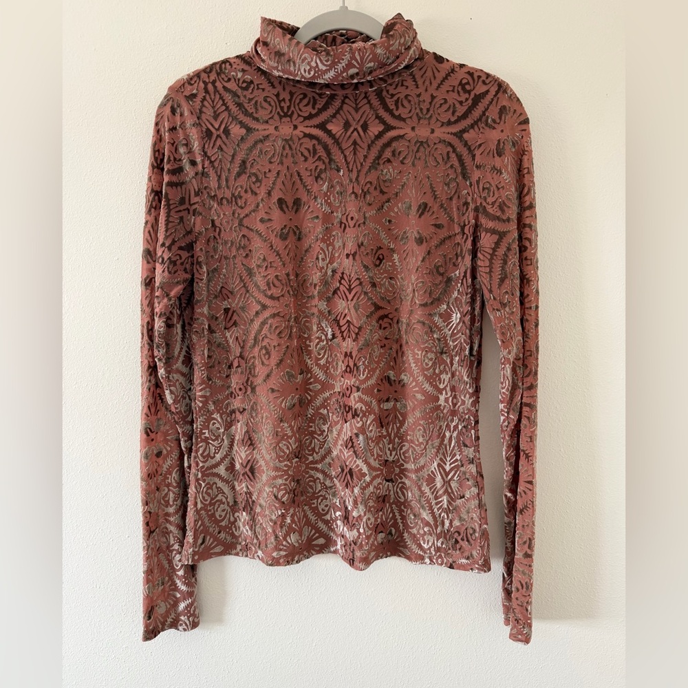 VICI Tessy Velvet Burnout Boho Printed Turtle Neck size mauve pink size XL - Picture 10 of 11